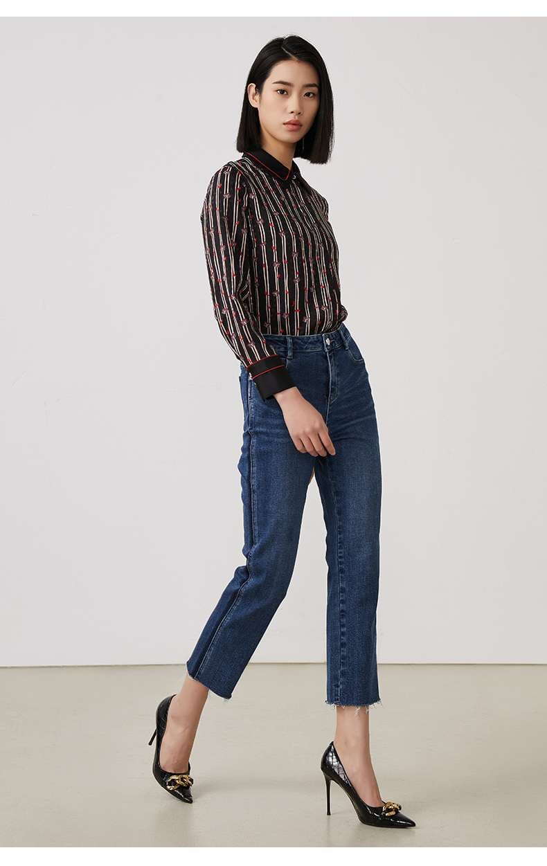 柄シャツ 縞模様シャツ ストライプブラウス