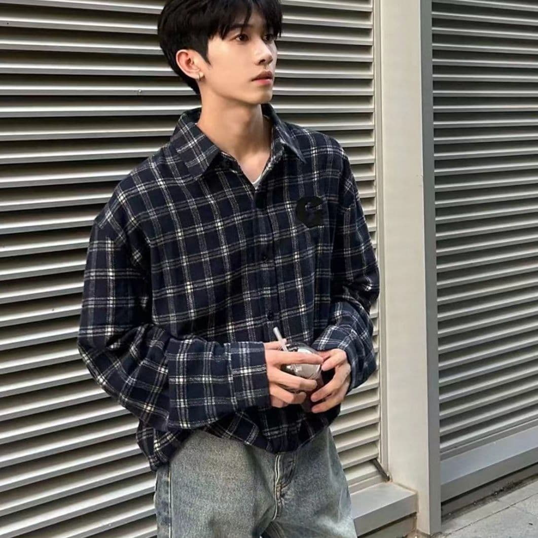 柄シャツ ゆったりシルエット格子柄シャツ