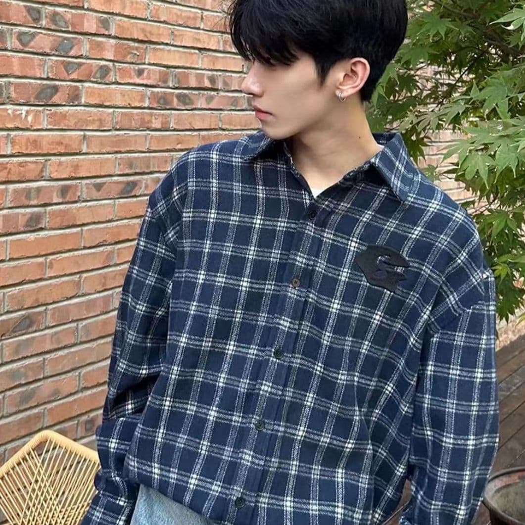 柄シャツ ゆったりシルエット格子柄シャツ