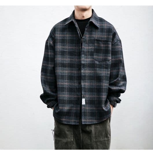 柄シャツ ゆったりシルエットチェック柄長袖シャツ