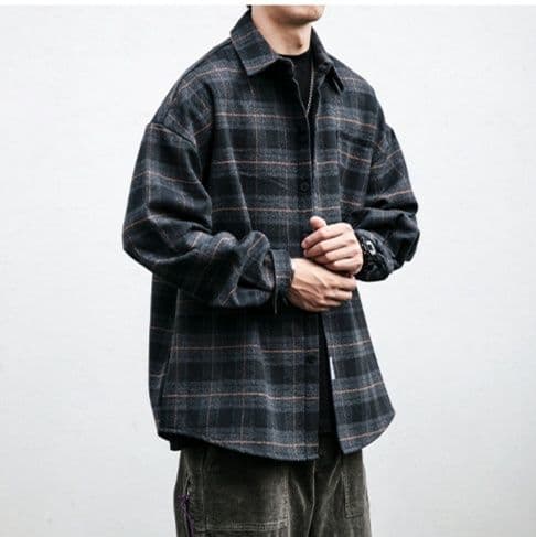 柄シャツ ゆったりシルエットチェック柄長袖シャツ