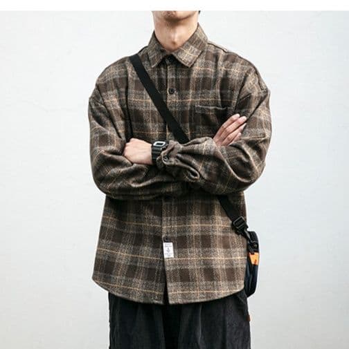 柄シャツ ゆったりシルエットチェック柄長袖シャツ