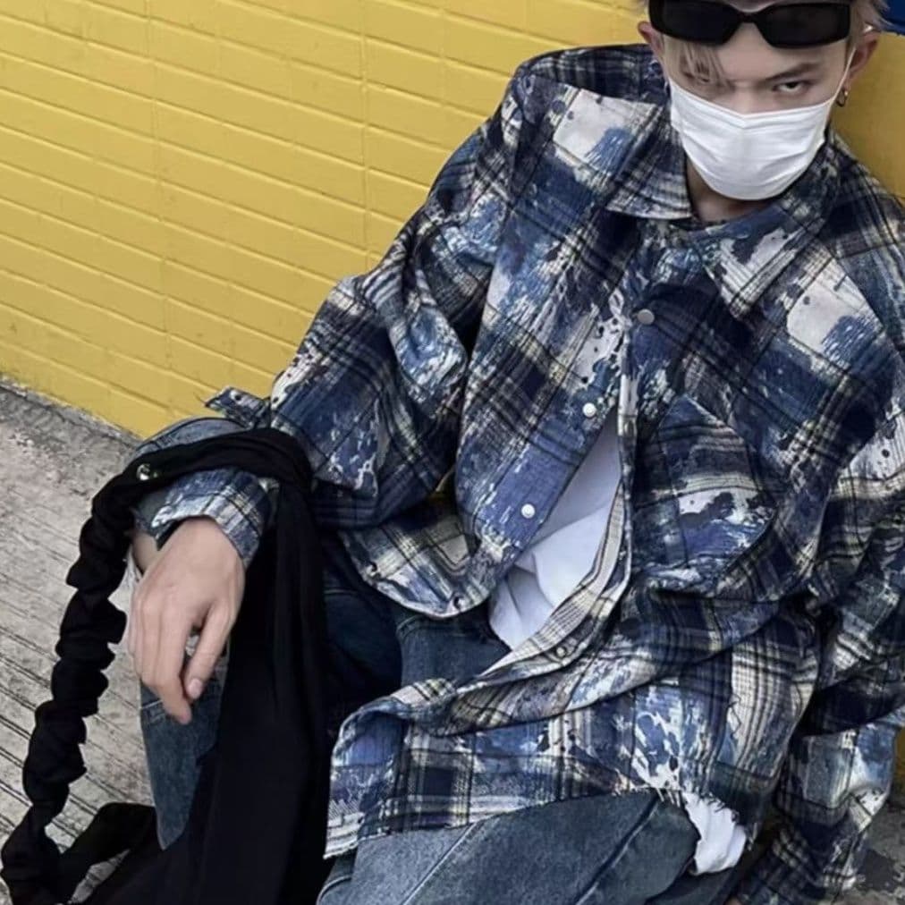 柄シャツ アートペイント風柄シャツ