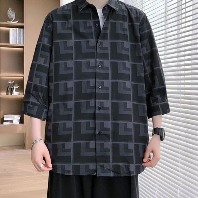 柄シャツ 幾何学模様ゆったり半袖シャツ