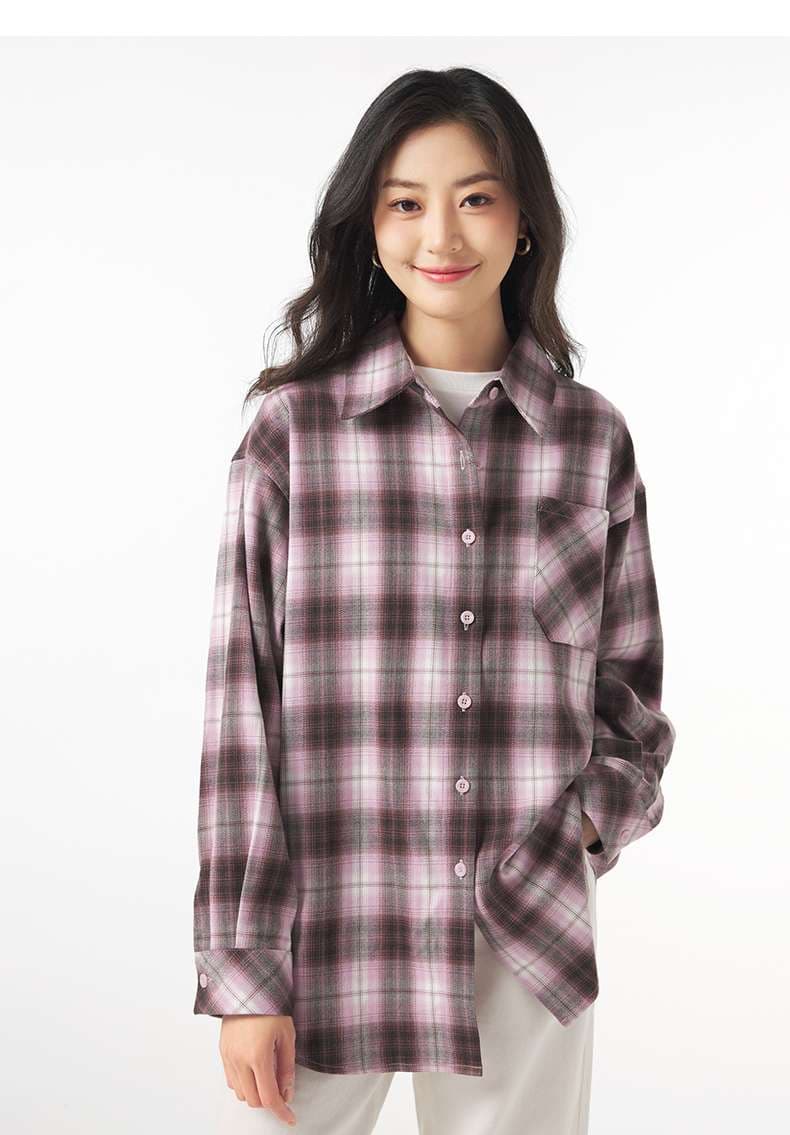 シンプル カジュアル 柄シャツ