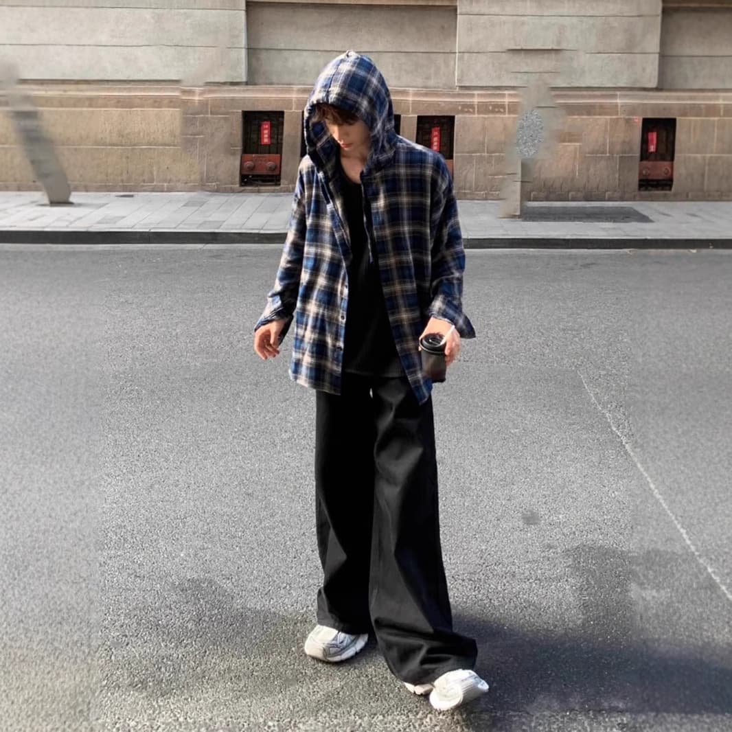柄シャツ フード付きゆったり柄シャツ