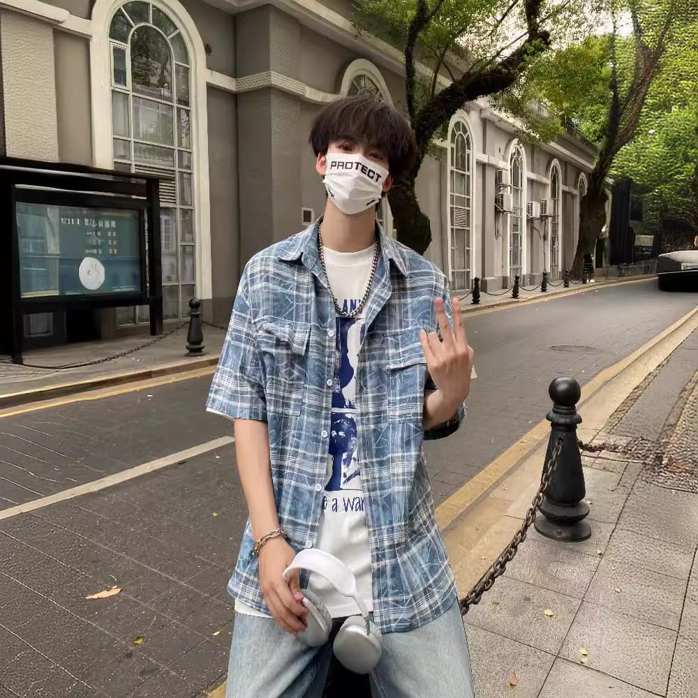 柄シャツ 格子柄リラックス半袖シャツ