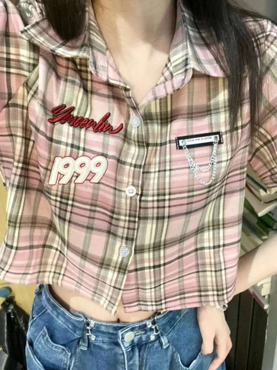柄シャツ レトロチェック柄カジュアルシャツ