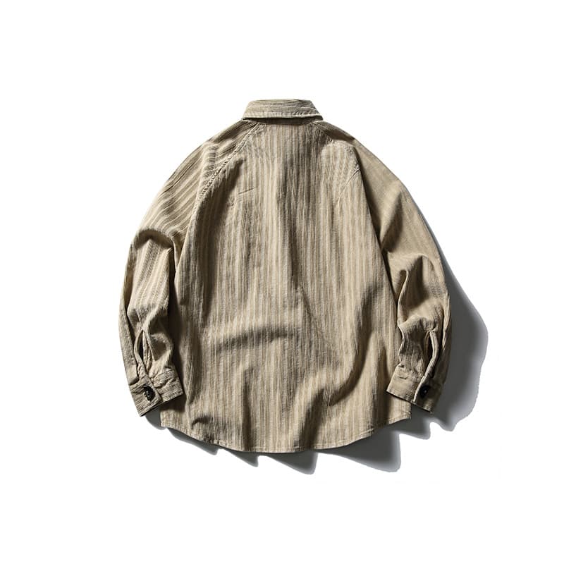 柄シャツ ストライプ織りデニムシャツ