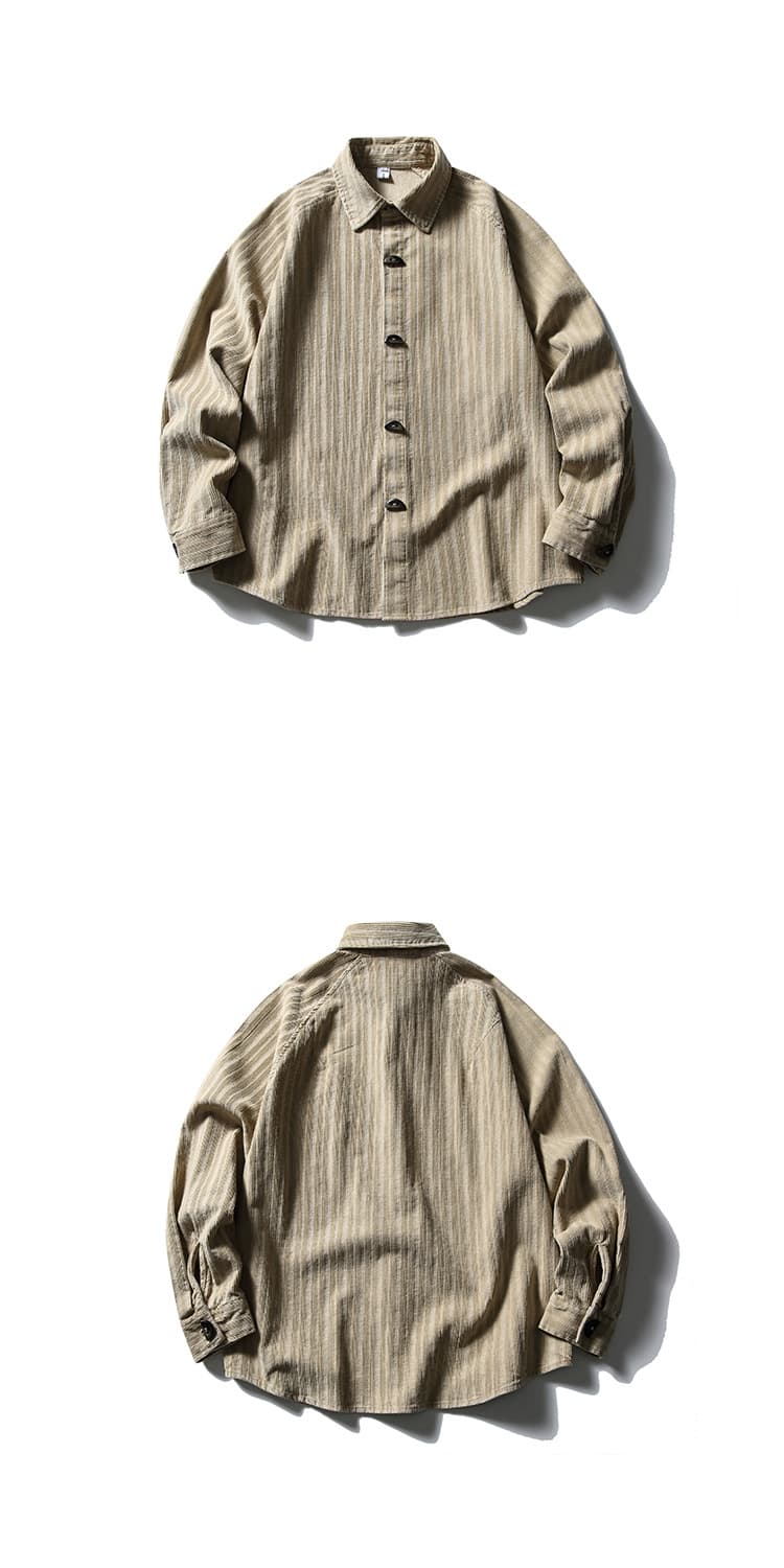 柄シャツ ストライプ織りデニムシャツ