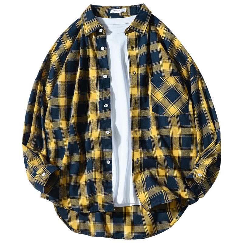 柄シャツ ゆったりカジュアルチェック柄シャツ