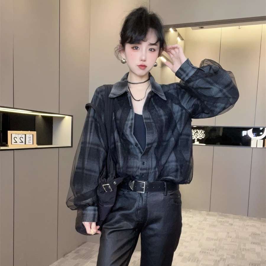 柄シャツ ゆったりシルエット格子柄シャツ