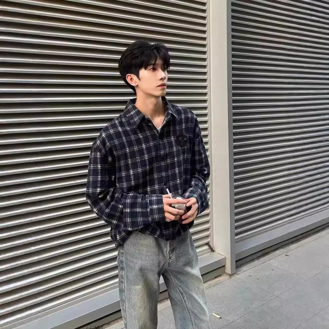 柄シャツ ゆったりシルエット格子柄シャツ