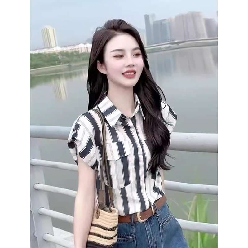 柄シャツ さわやかストライプ半袖シャツ