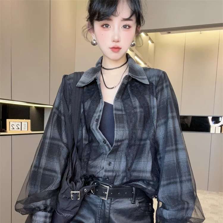 柄シャツ ゆったりシルエット格子柄シャツ