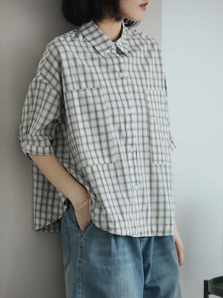 柄シャツ チェック柄シャツ ゆったりシルエット