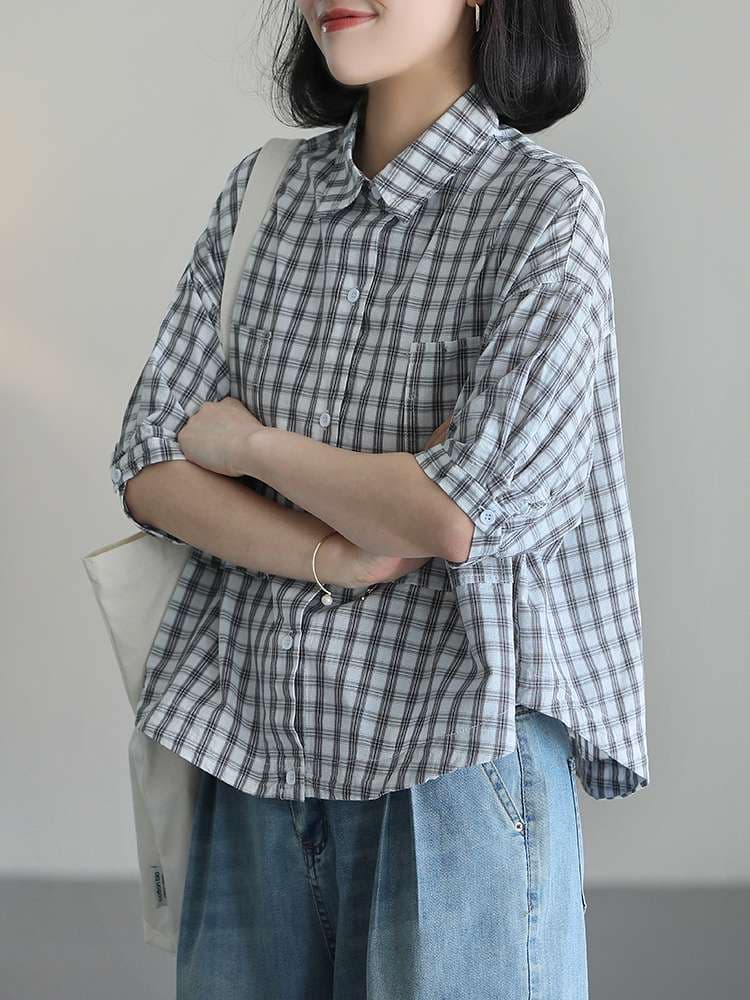 柄シャツ チェック柄シャツ ゆったりシルエット