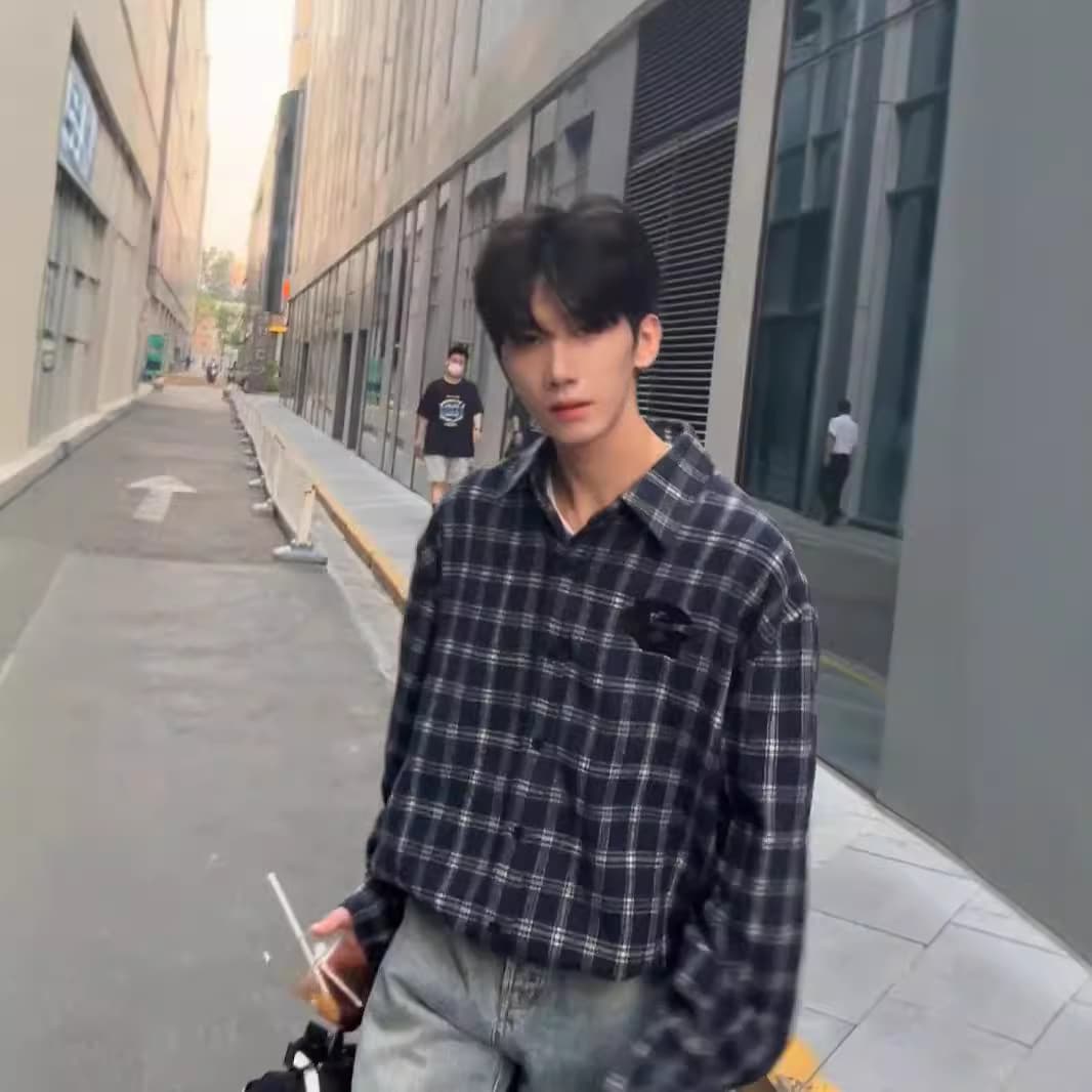 柄シャツ ゆったりシルエット格子柄シャツ