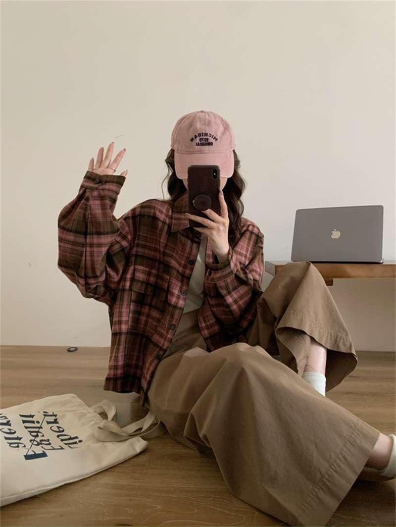 柄シャツ ゆったりチェック柄シャツ