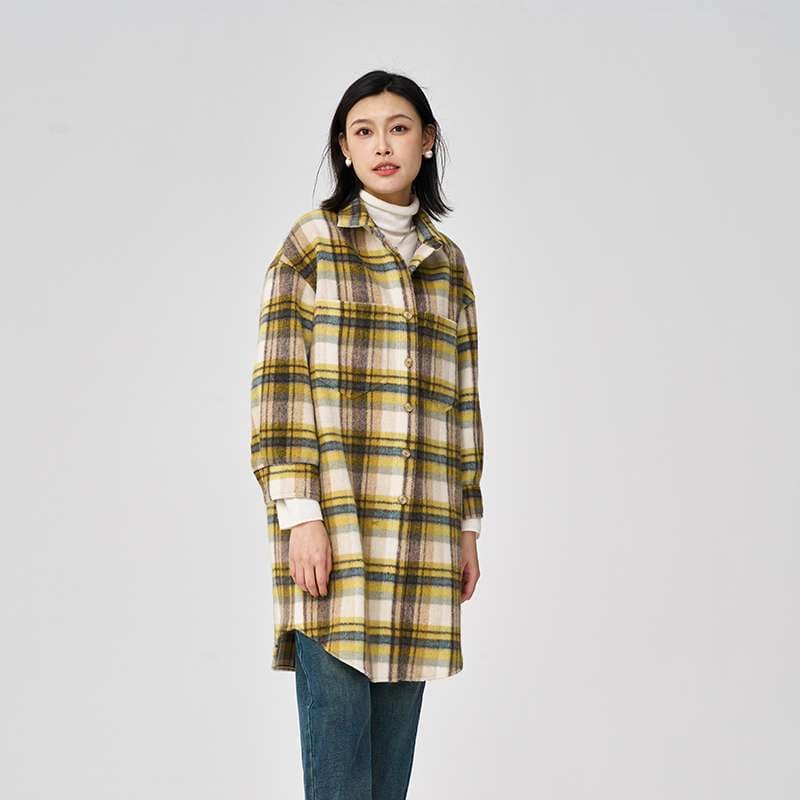 柄シャツ ゆったりチェック柄シャツワンピース