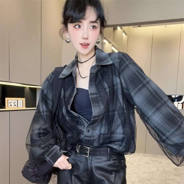 柄シャツ ゆったりシルエット格子柄シャツ