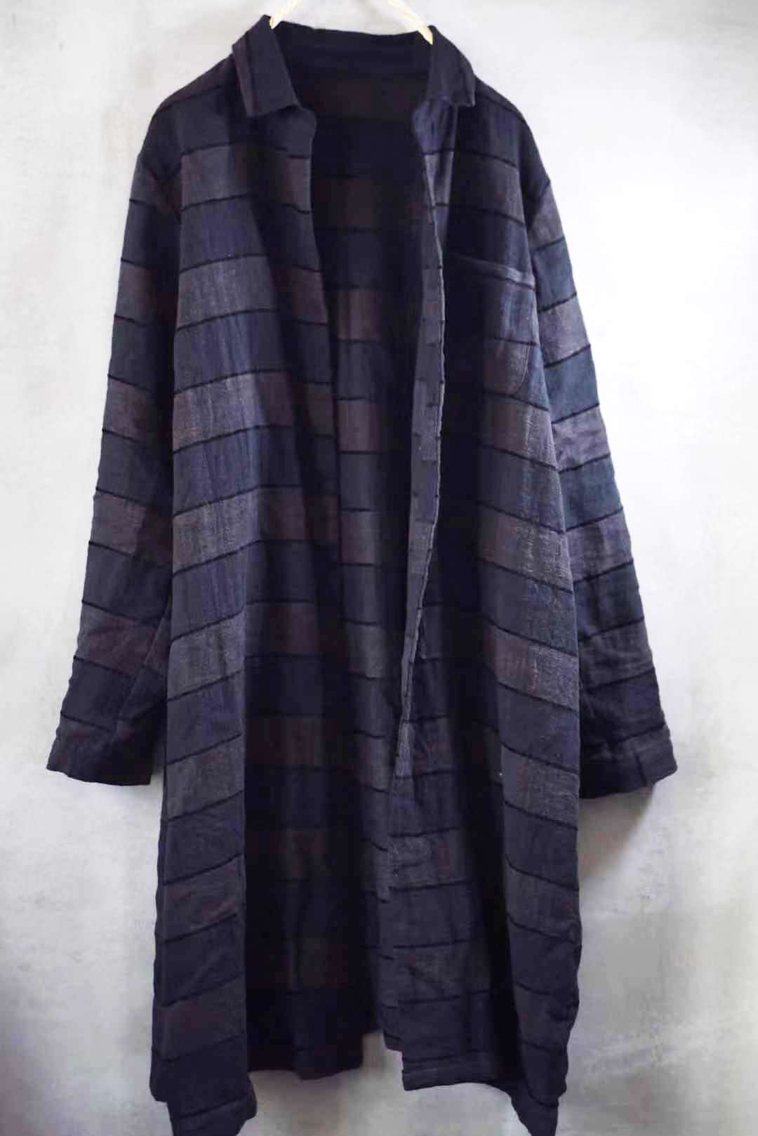 柄シャツ レトロ風チェック柄ロングシャツ