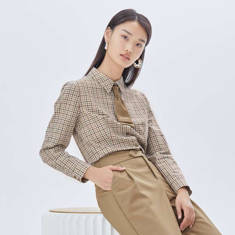 柄シャツ 格子柄タイ付きシャツ