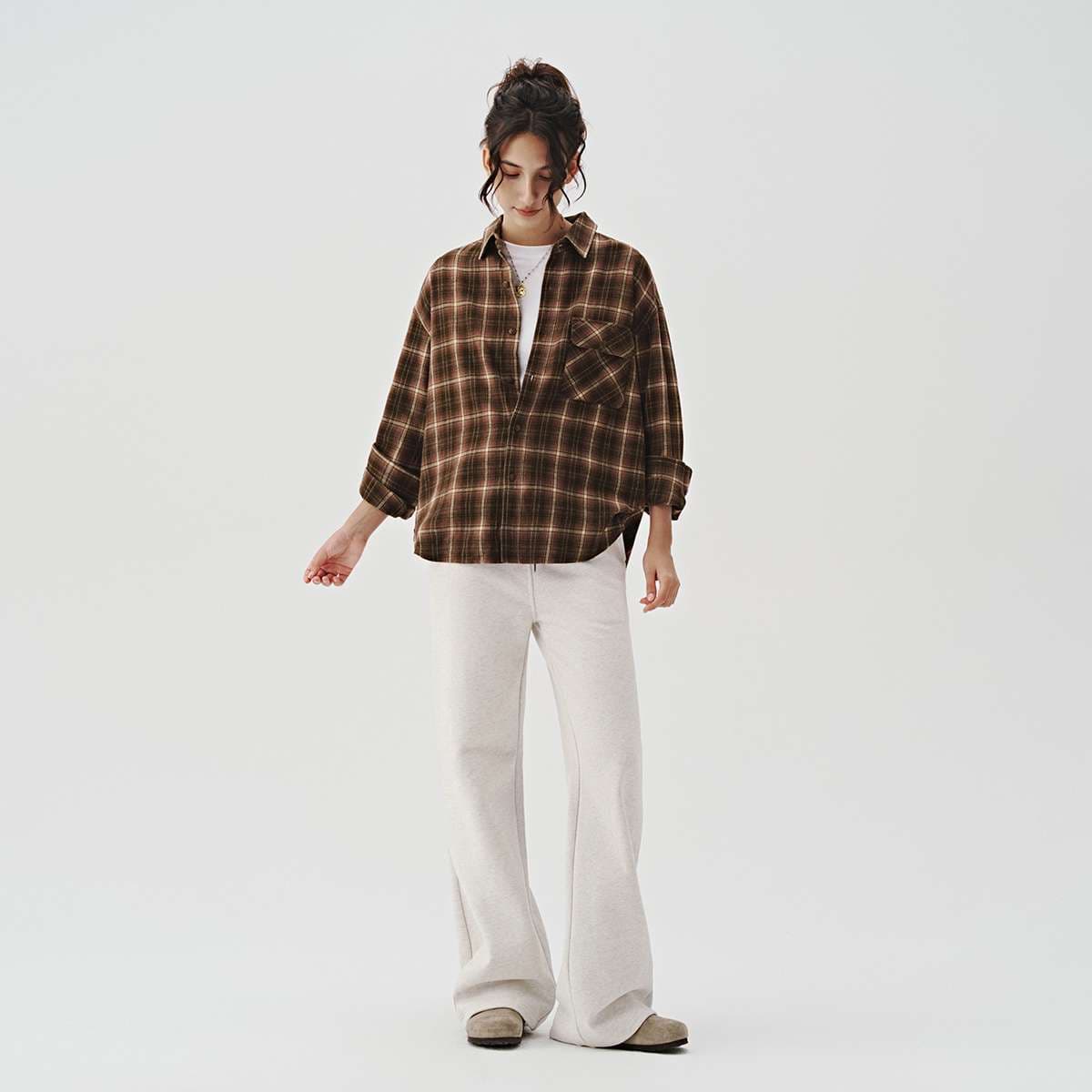 柄シャツ ゆったりシルエット チェック柄 フランネルシャツ