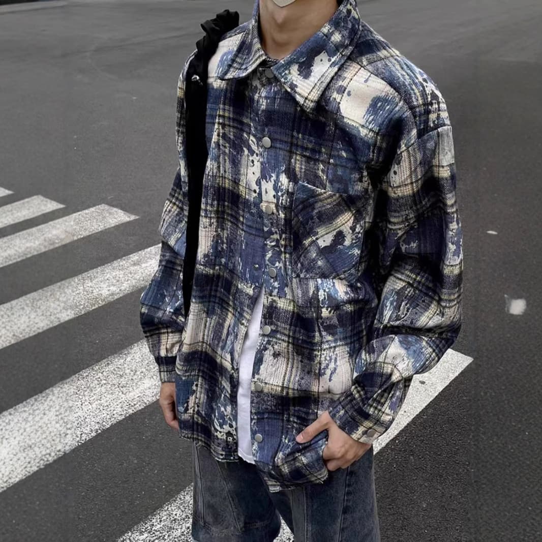 柄シャツ アートペイント風柄シャツ
