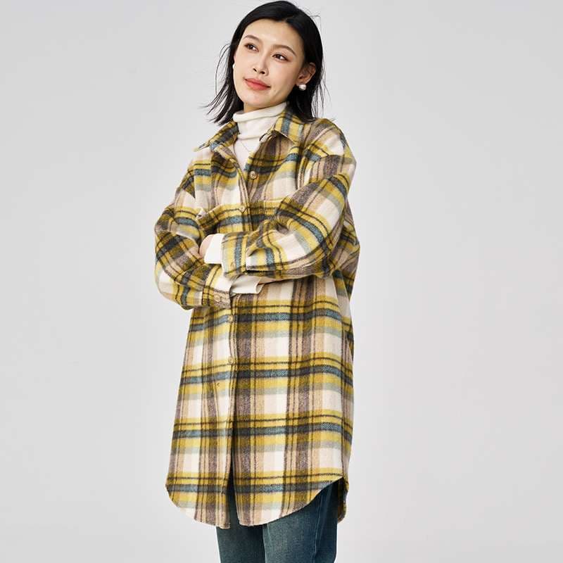柄シャツ ゆったりチェック柄シャツワンピース