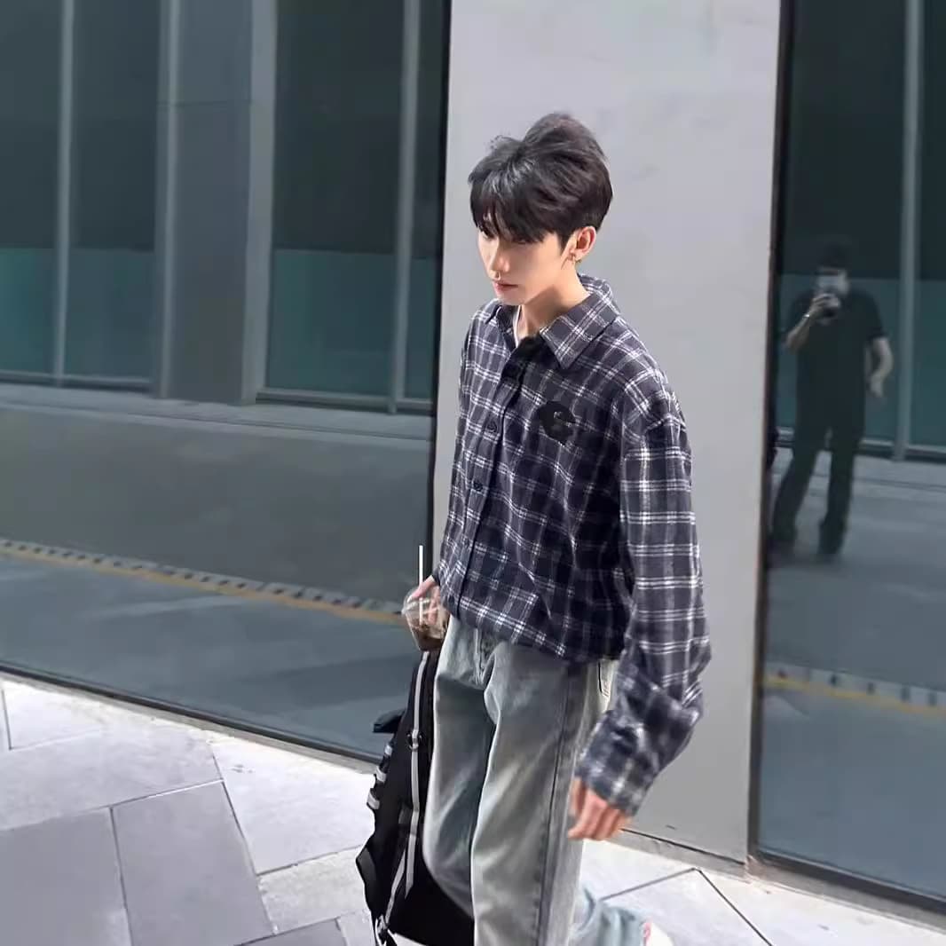 柄シャツ ゆったりシルエット格子柄シャツ