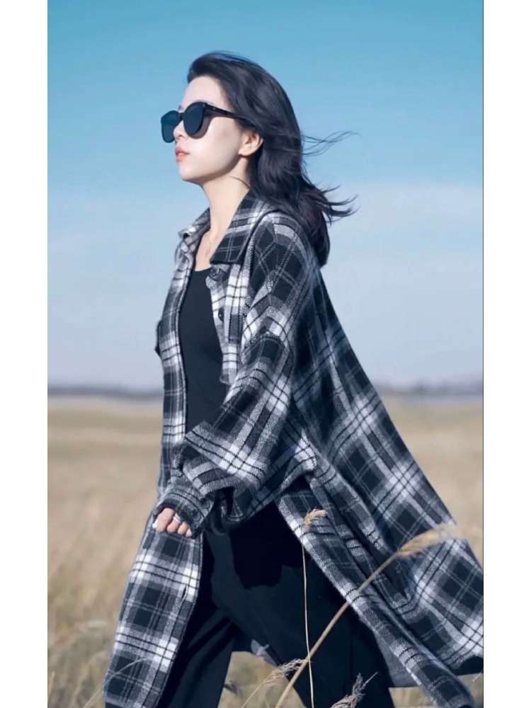 柄シャツ 秋冬スタイリッシュロングシャツ