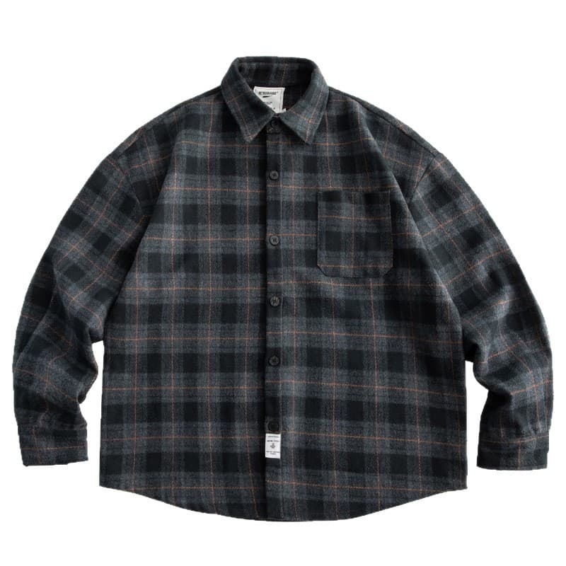 柄シャツ ゆったりシルエットチェック柄長袖シャツ