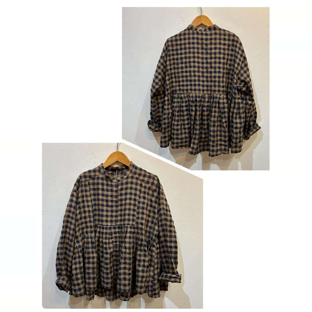 柄シャツ ふんわりシルエットチェックブラウス