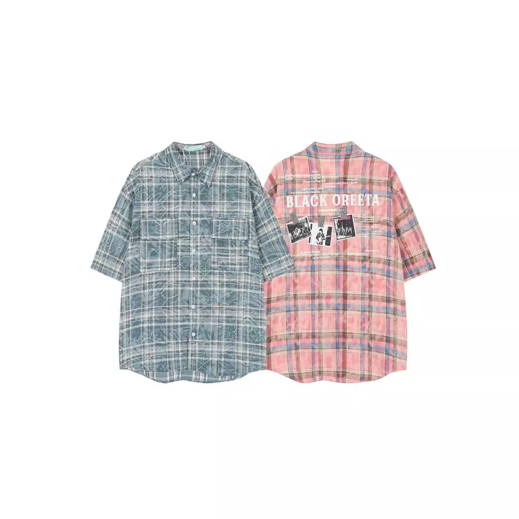 柄シャツ 格子柄リラックス半袖シャツ