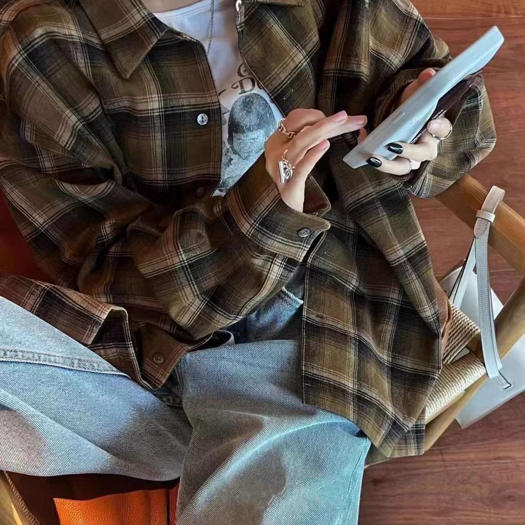 柄シャツ ゆったりチェック柄シャツジャケット