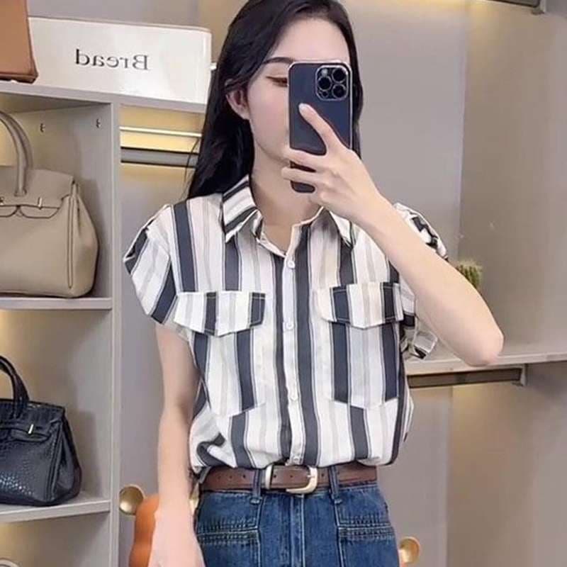 柄シャツ さわやかストライプ半袖シャツ