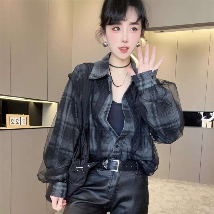 柄シャツ ゆったりシルエット格子柄シャツ