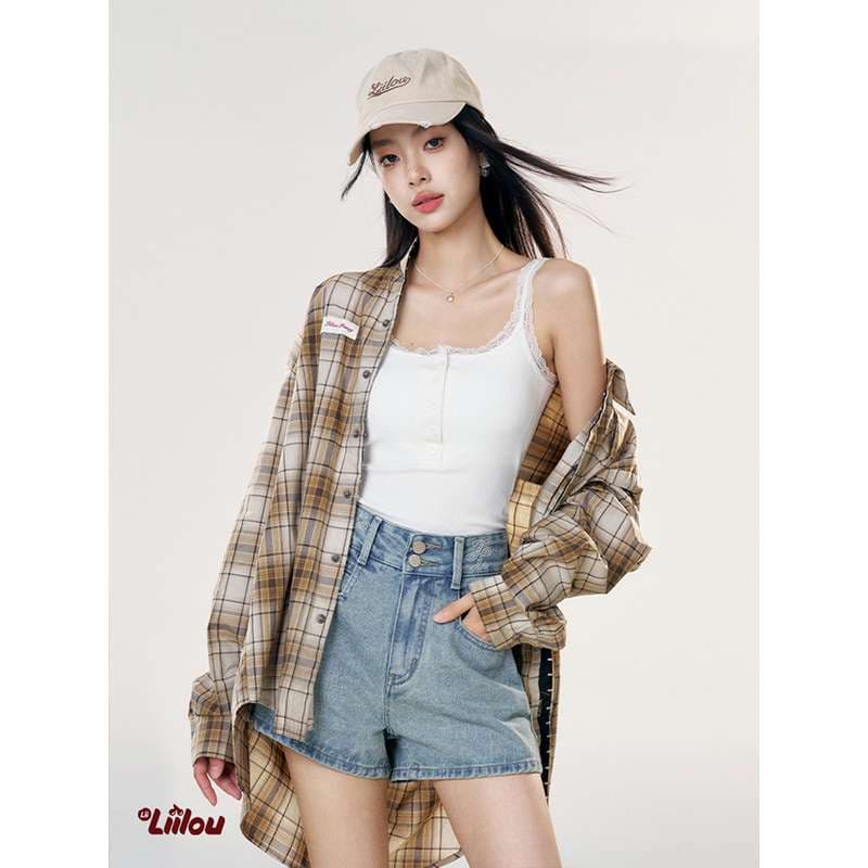 柄シャツ ゆったりチェック柄シャツアウター