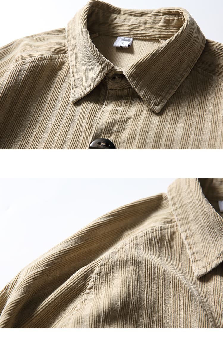 柄シャツ ストライプ織りデニムシャツ