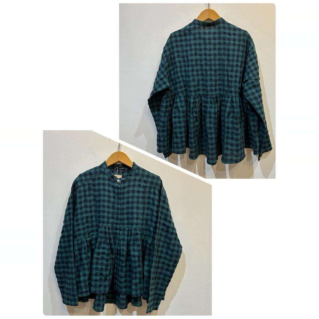 柄シャツ ふんわりシルエットチェックブラウス