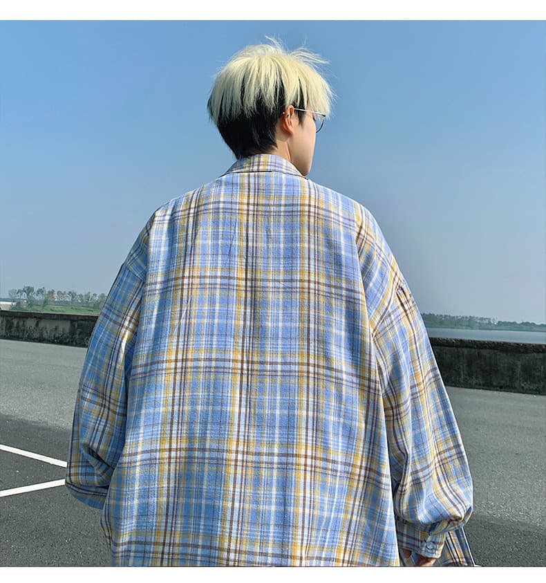 柄シャツ 格子柄ゆったりシルエット長袖シャツ