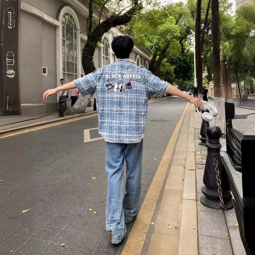 柄シャツ 格子柄リラックス半袖シャツ