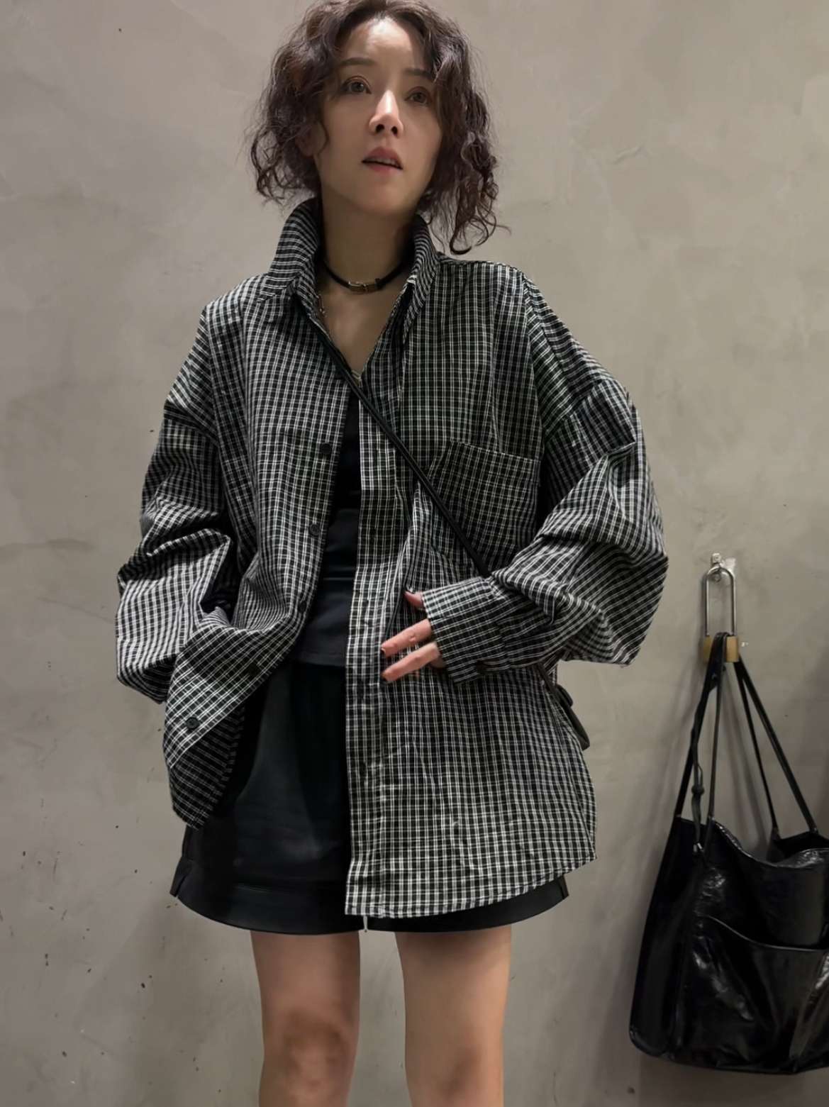 柄シャツ オーバーサイズ チェック柄シャツ