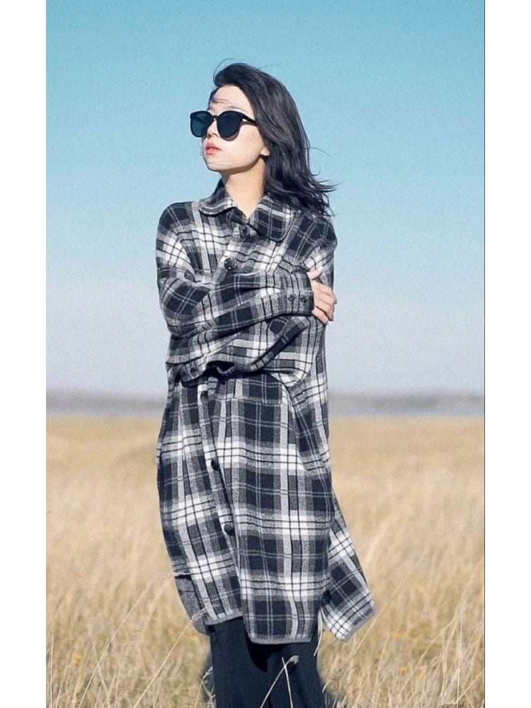 柄シャツ 秋冬スタイリッシュロングシャツ