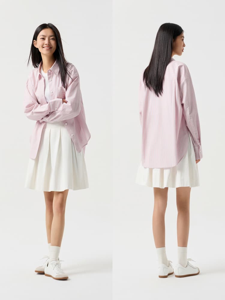 柄シャツ ストライプ調ゆったりチェック柄シャツ