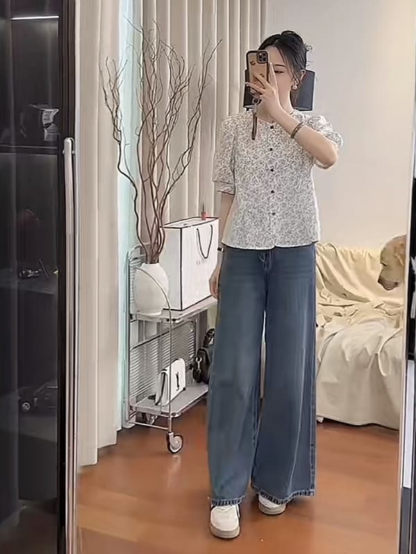 柄シャツ 優美な小花ブラウス