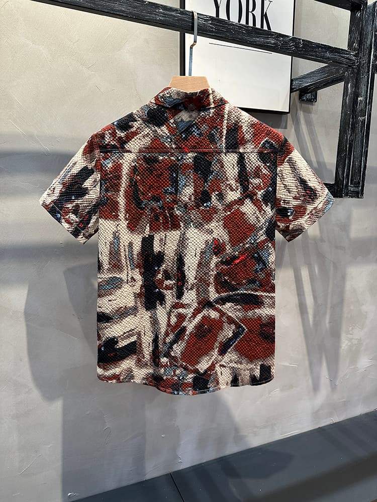 柄シャツ 芸術的筆遣い 半袖総柄シャツ