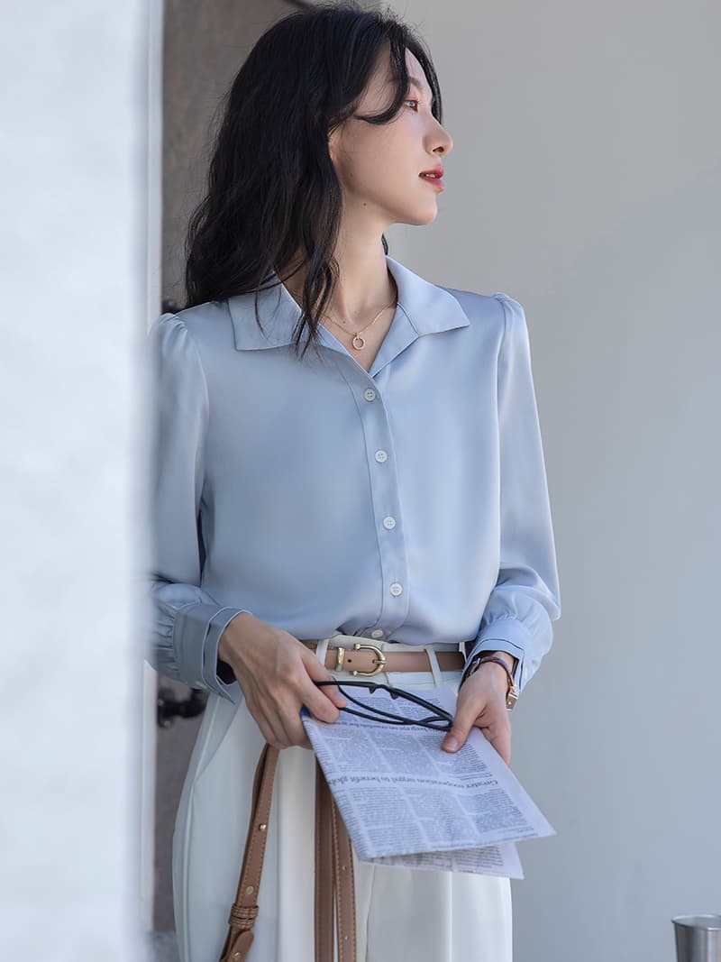 柄シャツ 優雅なパフスリーブシャツ