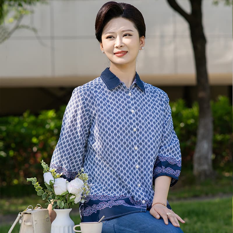 柄シャツ 七宝模様の和風格子総柄シャツ